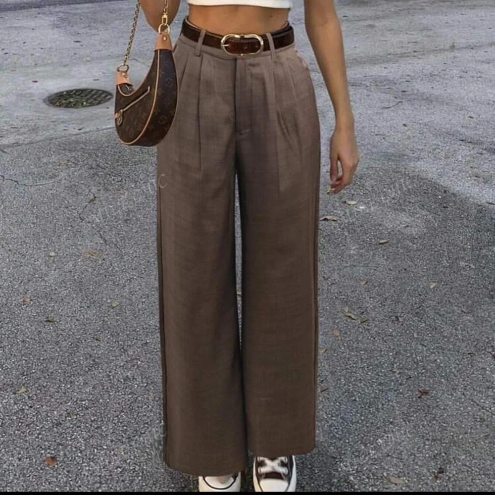 Back To School Vintage Style High Waist Wide-Leg Suit Pants, Loose And Slimming, - Picture 2 of 4